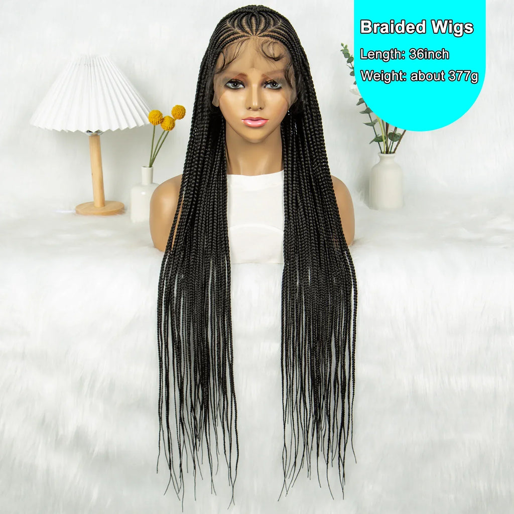 36" Cornrow Braided Wig | Full Lace Braided Wig | Box Braids | Long Braids | Synthetic Hair | Black Women
