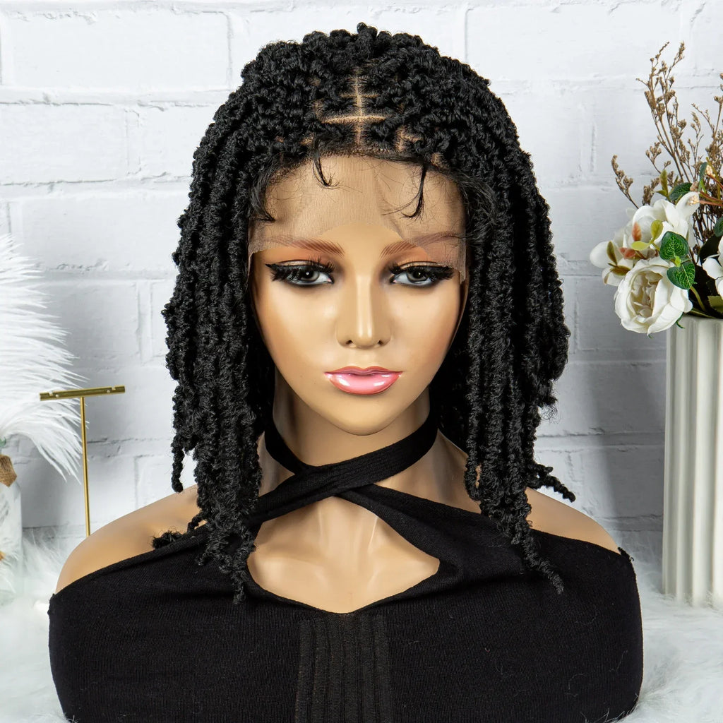 14" Knotless Butterfly Locs Lace Front Wig | Synthetic Dreadlock Braids | Black Women