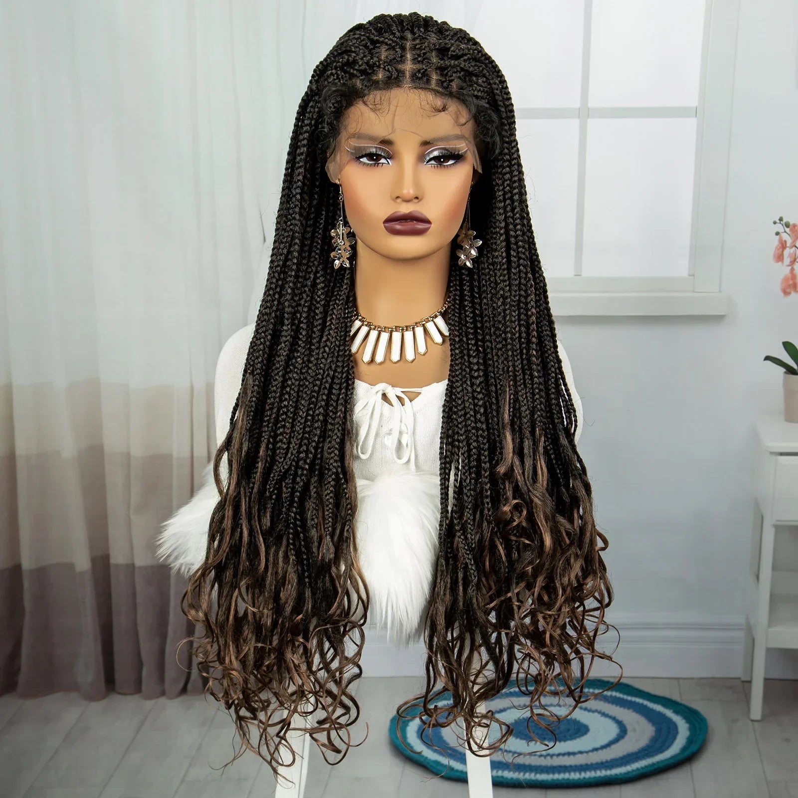 36" Knotless Box Braids Wig with Wavy Ends | Blended Braids | Lace Front