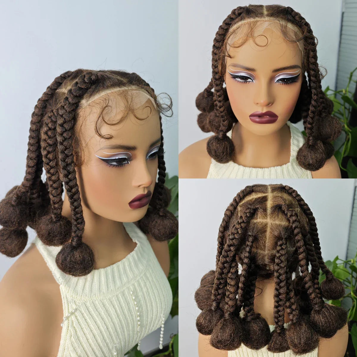 12" Ginger Orange Knotless Box Braiding Wig | Transparent Lace Front Synthetic Hair with Baby Hair