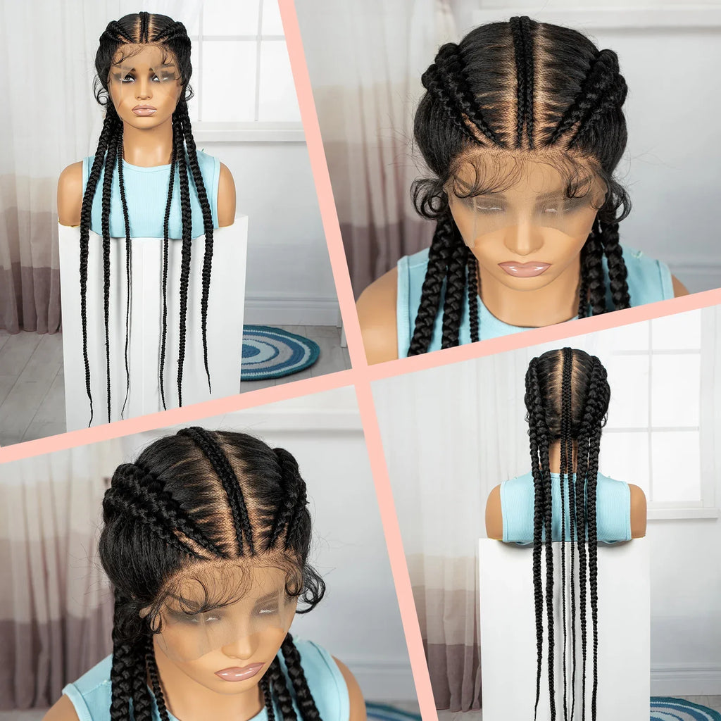 36" Full Lace Cornrow Braided Wig | Knotless Braids | Synthetic Natural Braided Lace Wig with Baby Hair for Black Women