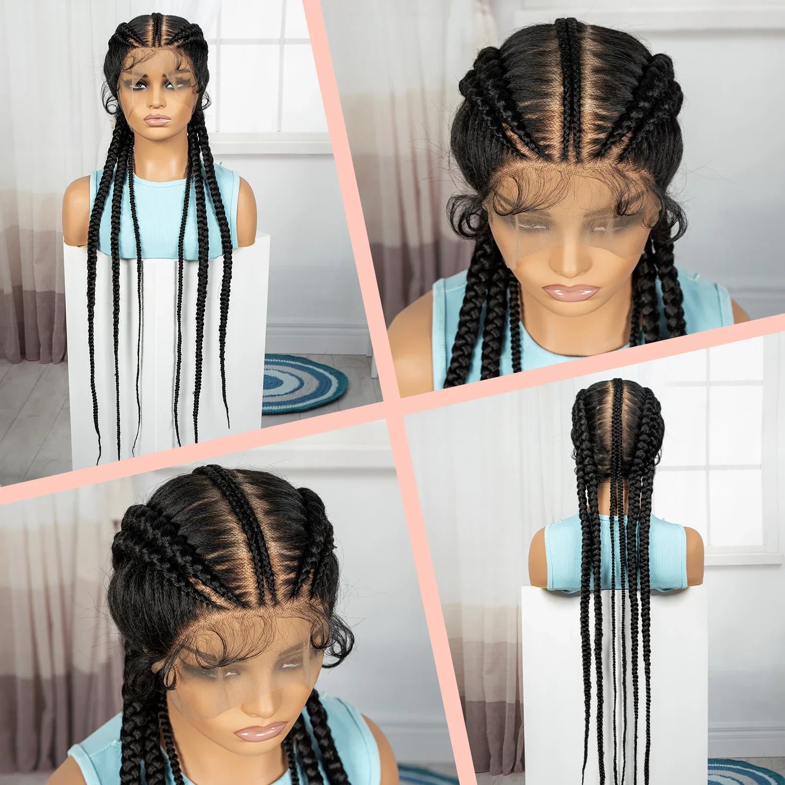 36" Full Lace Cornrow Braided Wig | Knotless Braids | Synthetic Natural Braided Lace Wig with Baby Hair for Black Women