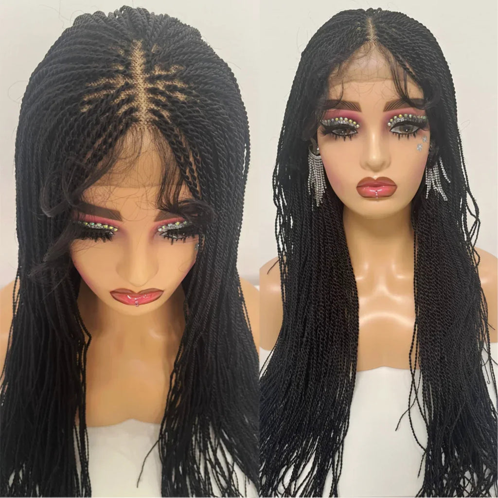 28" Micro Twist Braiding Lace Wig | Senegalese Twist Style | Transparent Lace Front Wig | Kanekalon Hair