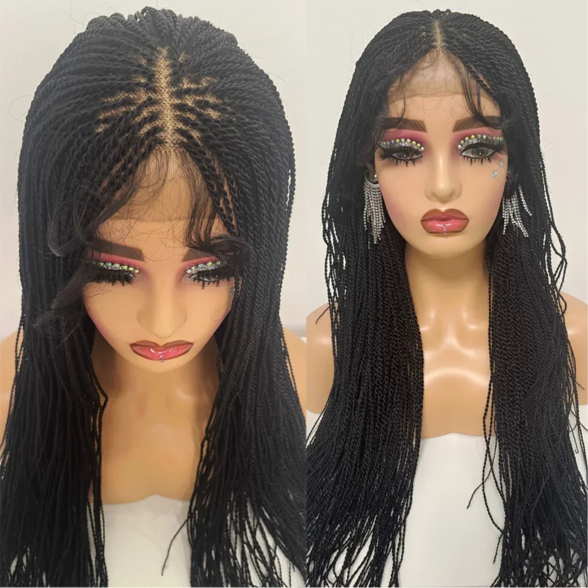 28" Micro Twist Braiding Lace Wig | Senegalese Twist Style | Transparent Lace Front Wig | Kanekalon Hair