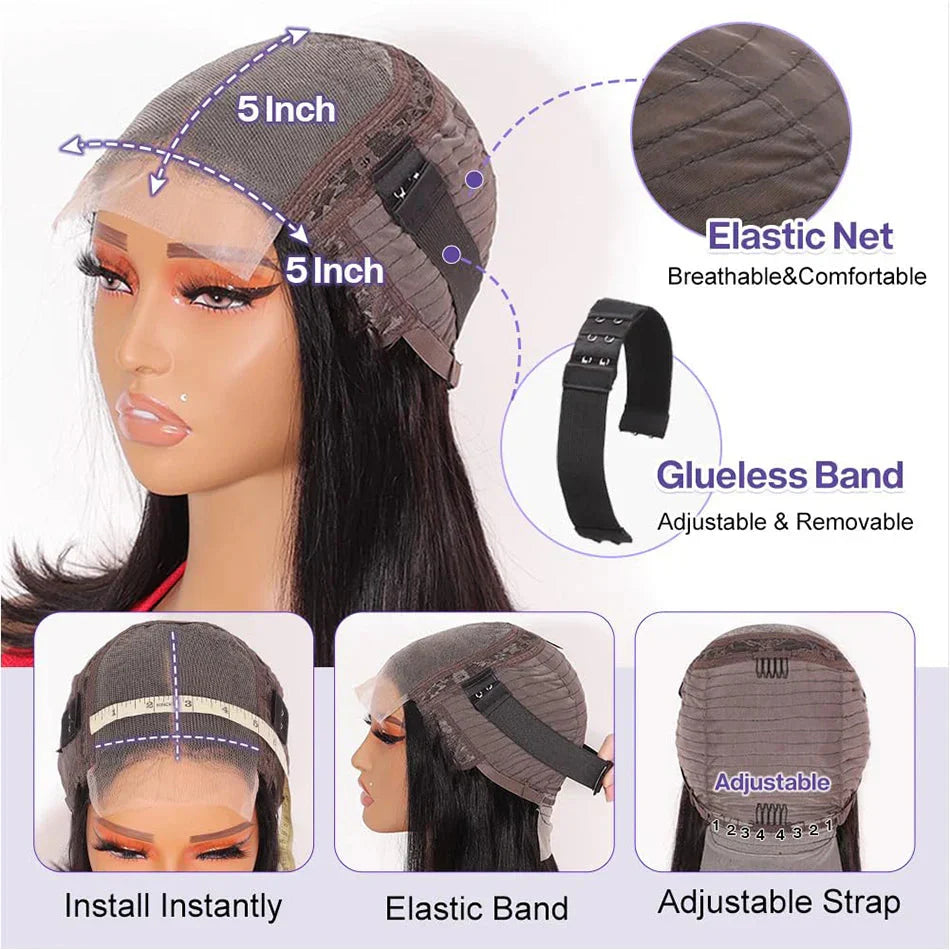 100% Unprocessed | Remy Human Hair | Bone Silky Straight | Indian Hair Closure Wig | Wear And Go | Glueless