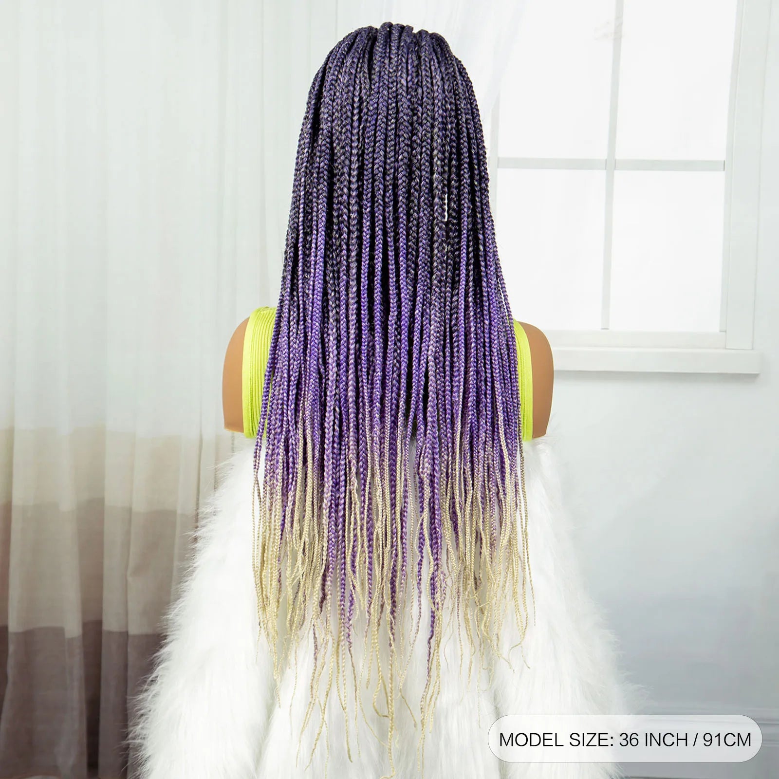 36" Purple & Blonde Knotless Box Braids Wig | Lace Front | Baby Hair