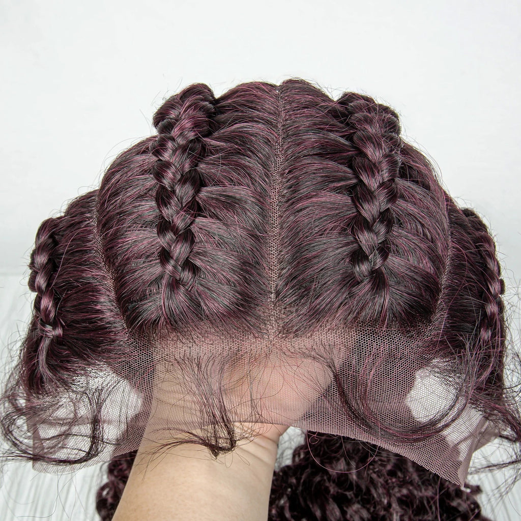 22" Box Braids Full Lace Wig | Two Curly Ponytails | Baby Hair | Synthetic Braided Wig