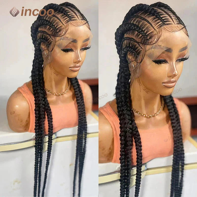36" Jumbo Cornrow & Knotless Box Braids Wig | Full Lace | Light Brown Lace | Synthetic