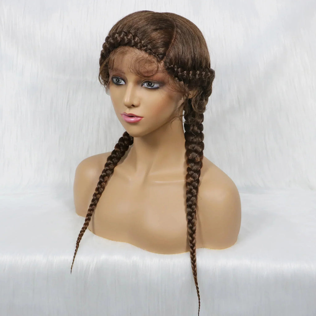 24" Dutch Cornrow Box Braid Wig | Lace Front Synthetic Wig with Baby Hair | Afro Wig for Black Women | High-Temp Fiber
