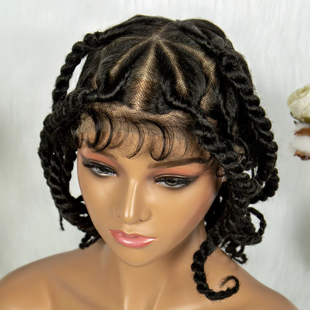 12" Short Box Braided Full Lace Wig | Crochet Braids | Baby Hair | Synthetic Braiding Wig