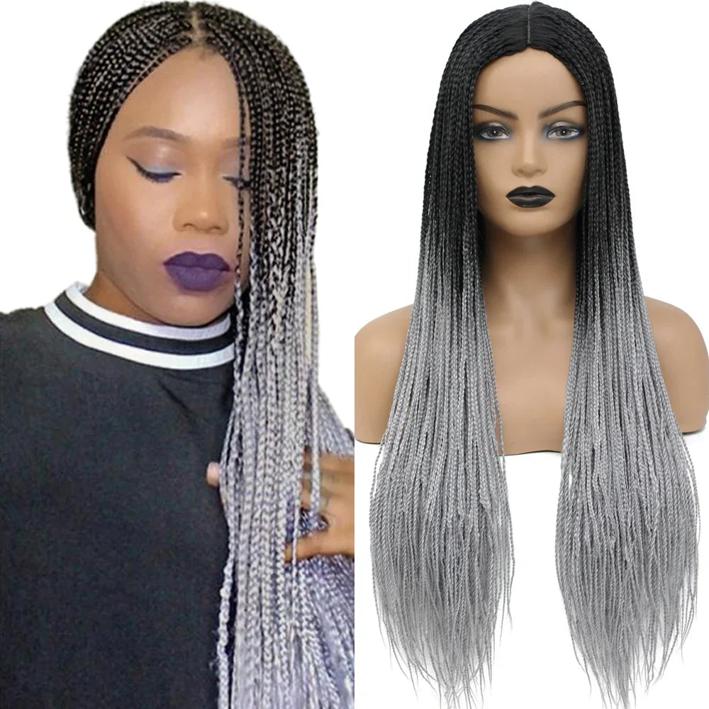26" Long Box Braided Crochet Wig | Knotless Micro Twist Braids | Synthetic Hair Wig | 1B, 1B/27, 1B/30, 1B/Grey
