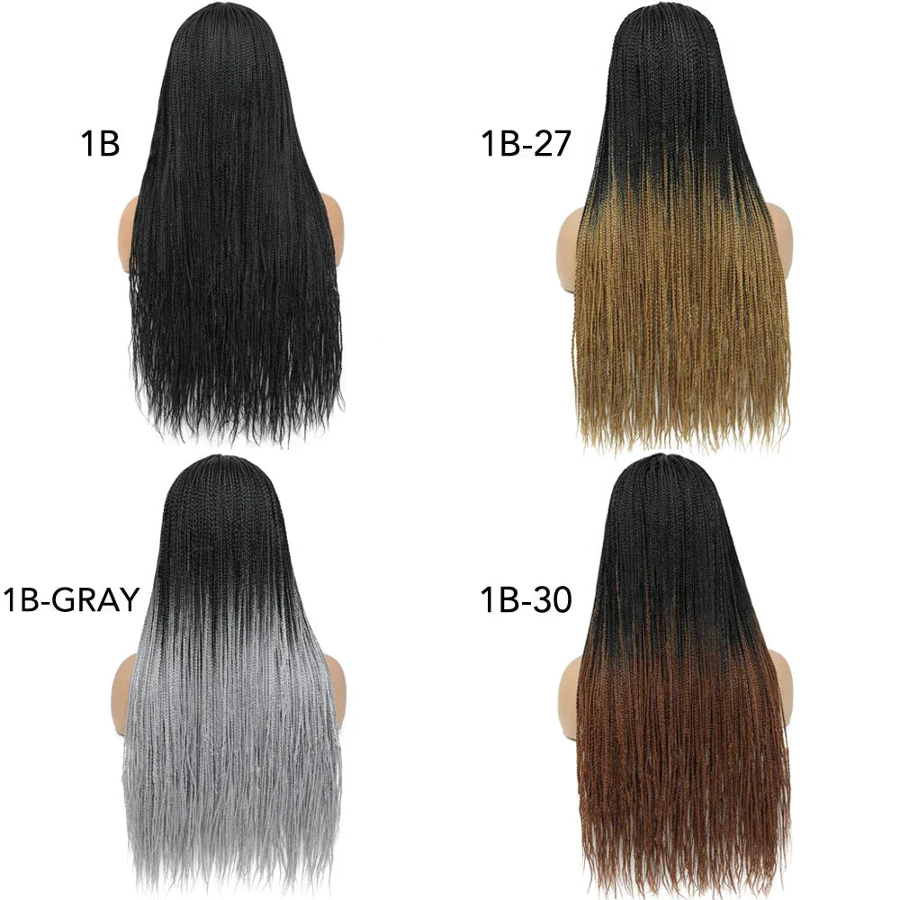26" Ombre Box Braids Wig | Knotless | Crochet | 1B, 27, 30, Gray | Handmade
