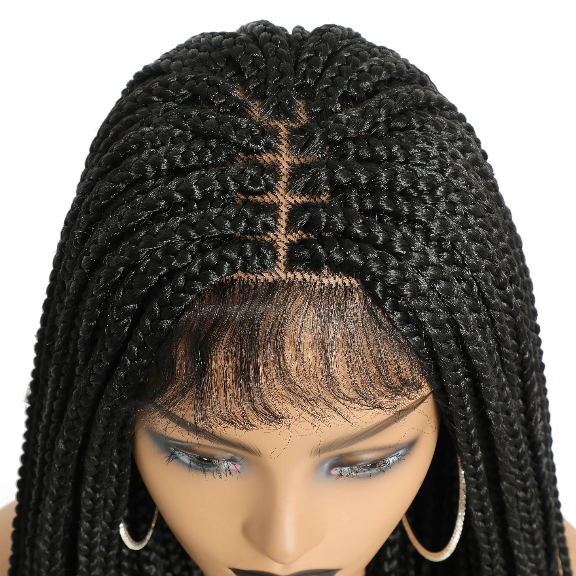 30" Long Box Braided 4x4 Lace Closure Wig | Baby Hair Twist Braids | Synthetic Cosplay Wig for Black Women
