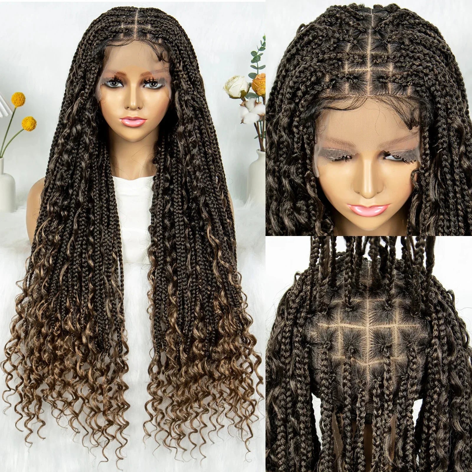 32" Natural Boho Knotless Braids Wig | HD Lace Front | Baby Hair | Synthetic