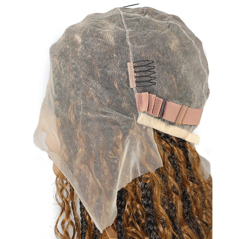 24" Boho Box Braids Lace Frontal Wig | Deep Wave Goddess Braids | Curly Ends | Black Full Lace Synthetic Wig