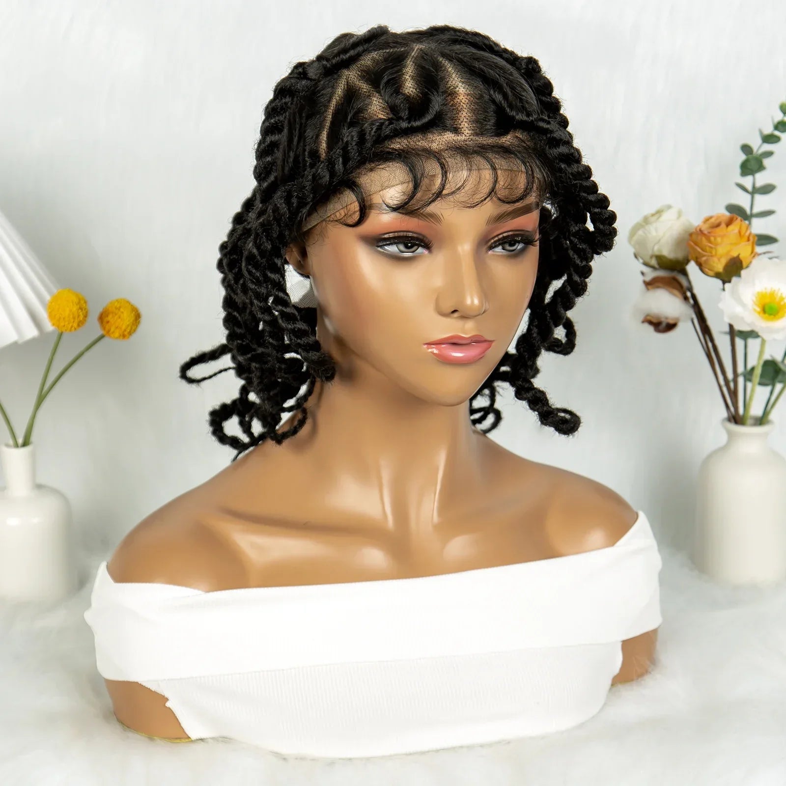 12" Short Box Braided Full Lace Wig | Crochet Braids | Baby Hair | Synthetic Braiding Wig