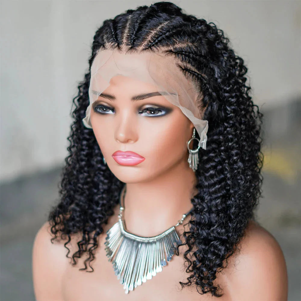 16" Afro Kinky Curly Braided Lace Front Wig | 250% Density | Brazilian Remy Hair | 13x4 Lace