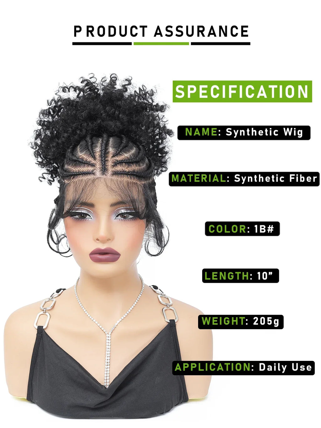 10" Braided Wig with Buns | Cornrow Braids | Full Lace | Ponytail | Synthetic Wig for Black Women