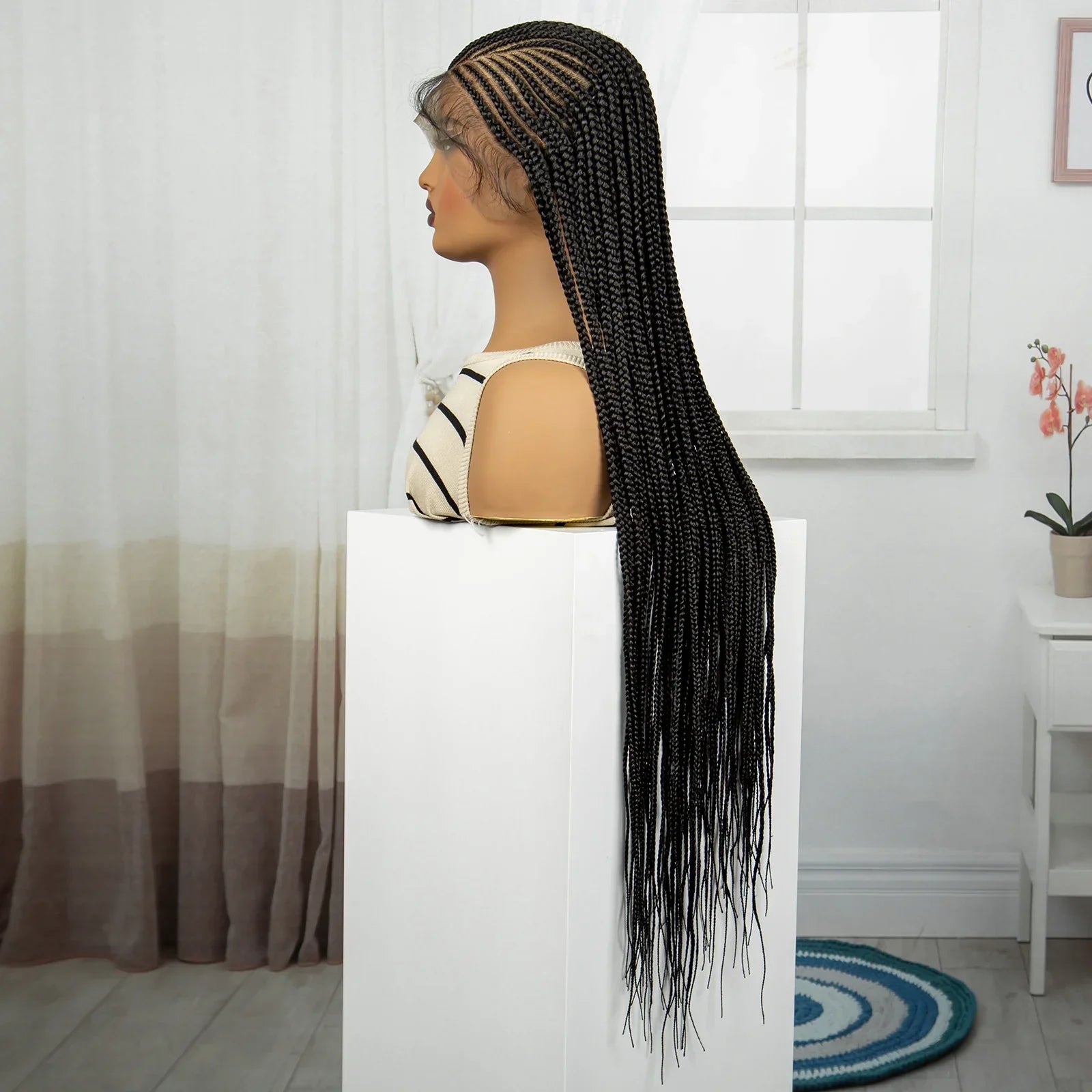 36" Natural Knotless Cornrow Braids Wig | Transparent Full Lace | Baby Hair