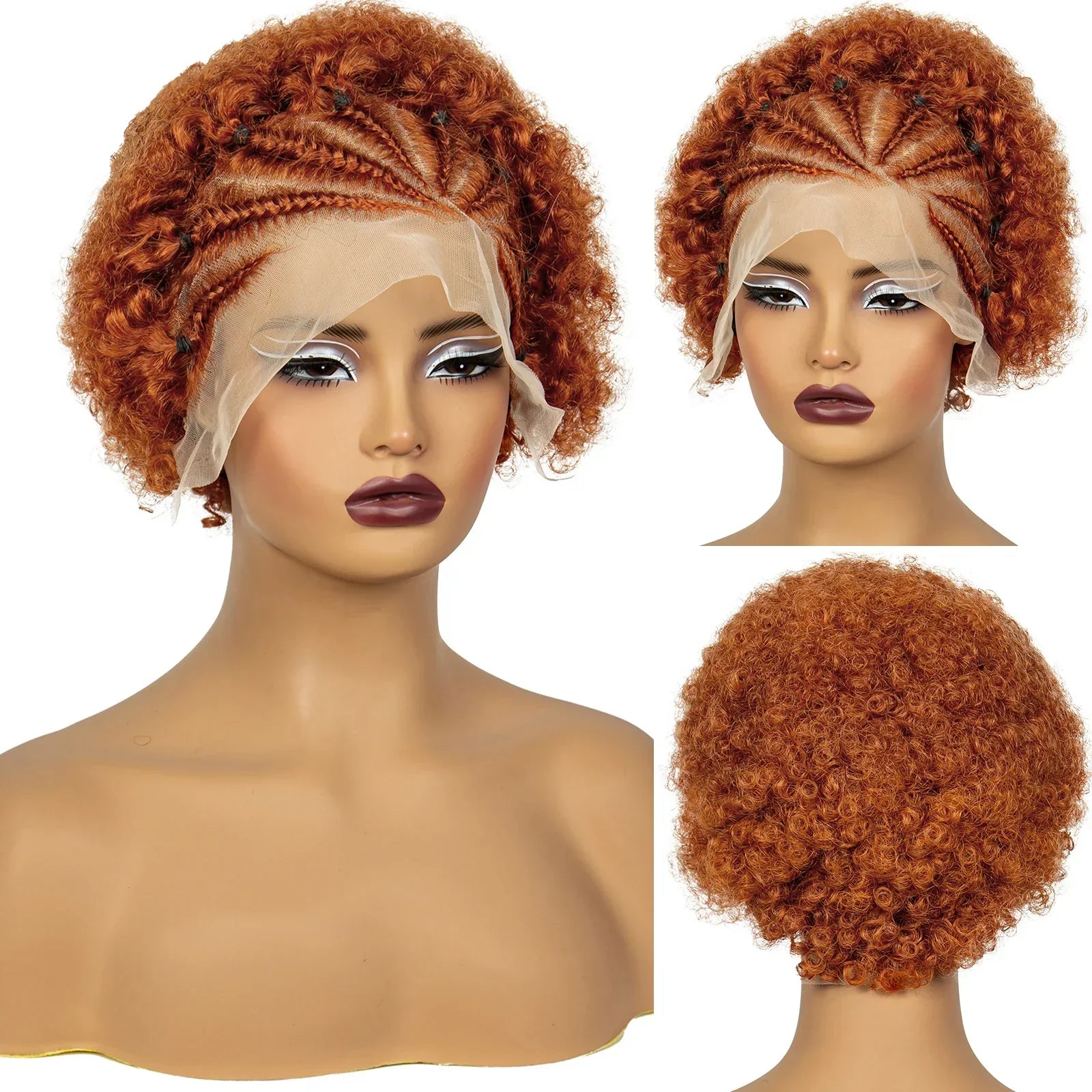 6" 1B/4 Afro Kinky Curly Cornrow Braids Bob Wig | 13x4 Lace Frontal