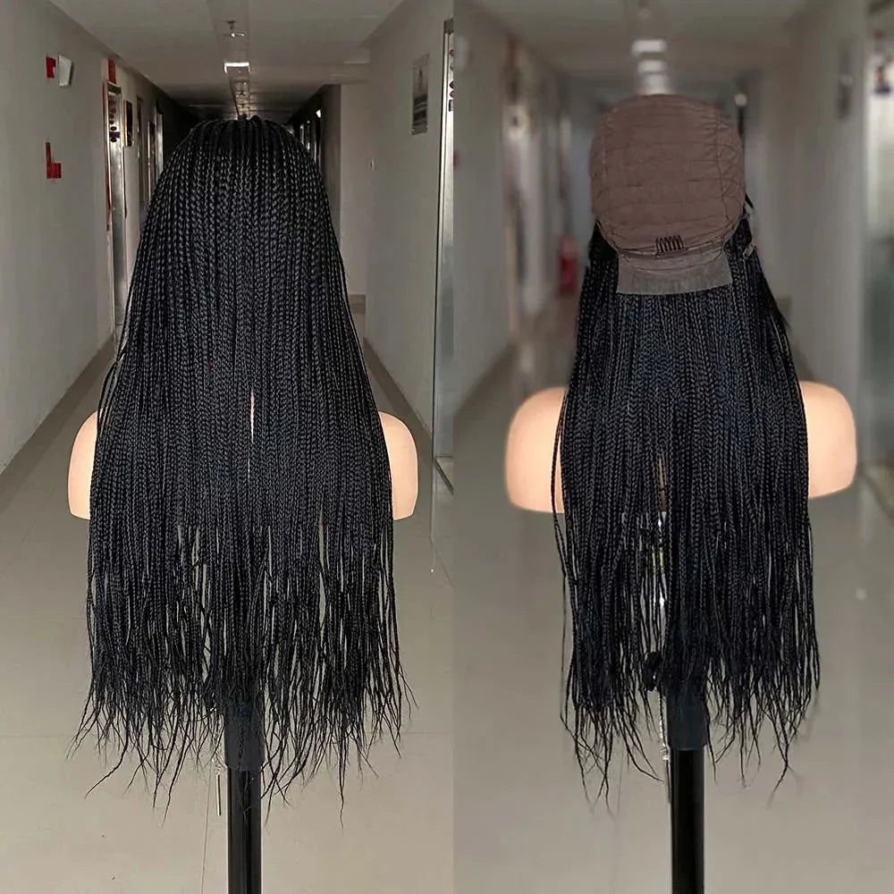 26" Ombre Box Braided Wig | Long Straight Braids | Twist Accents | Synthetic Wig | Cosplay & Daily Wear