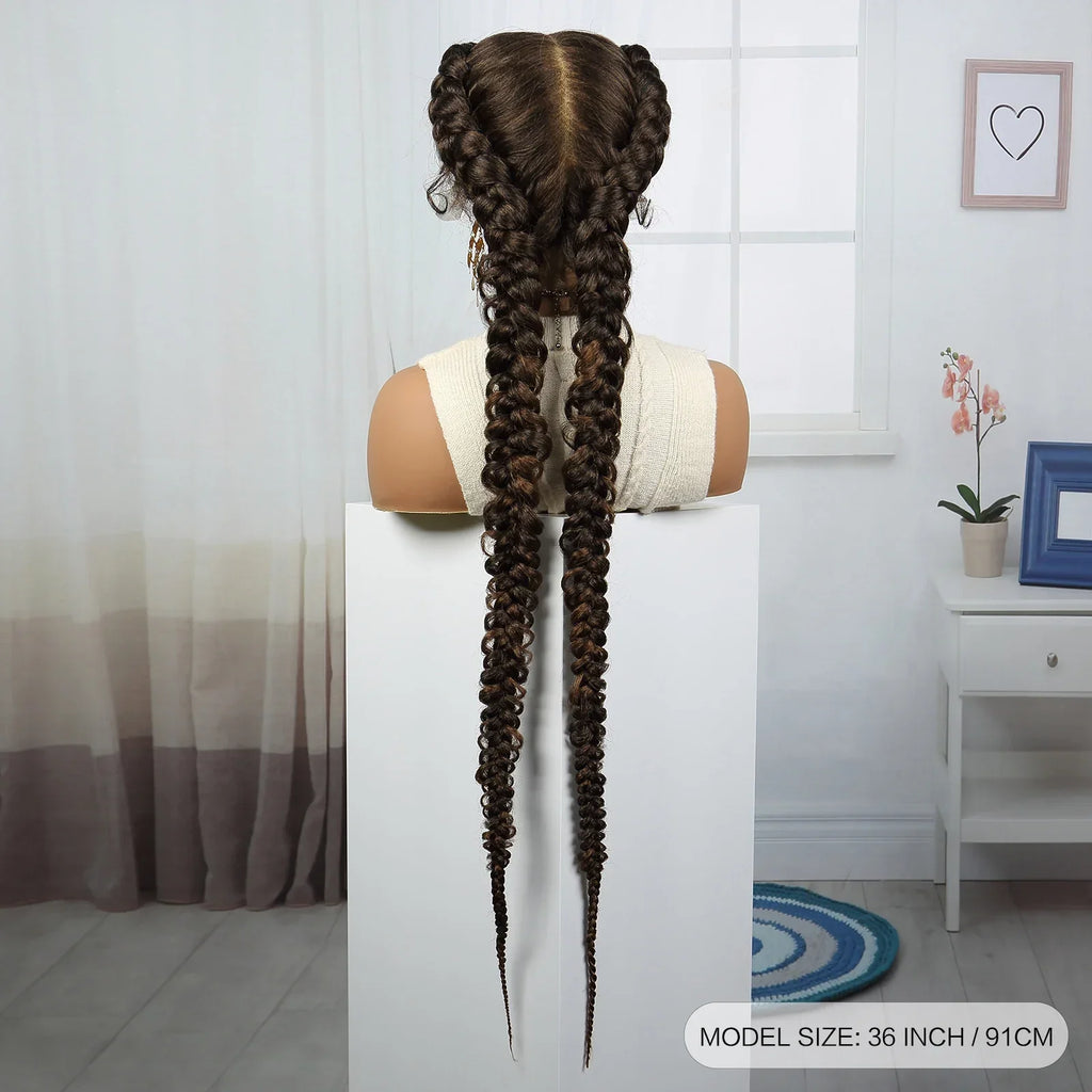 36" Blonde Twisted Braids Wig | Transparent Lace Front | Baby Hair