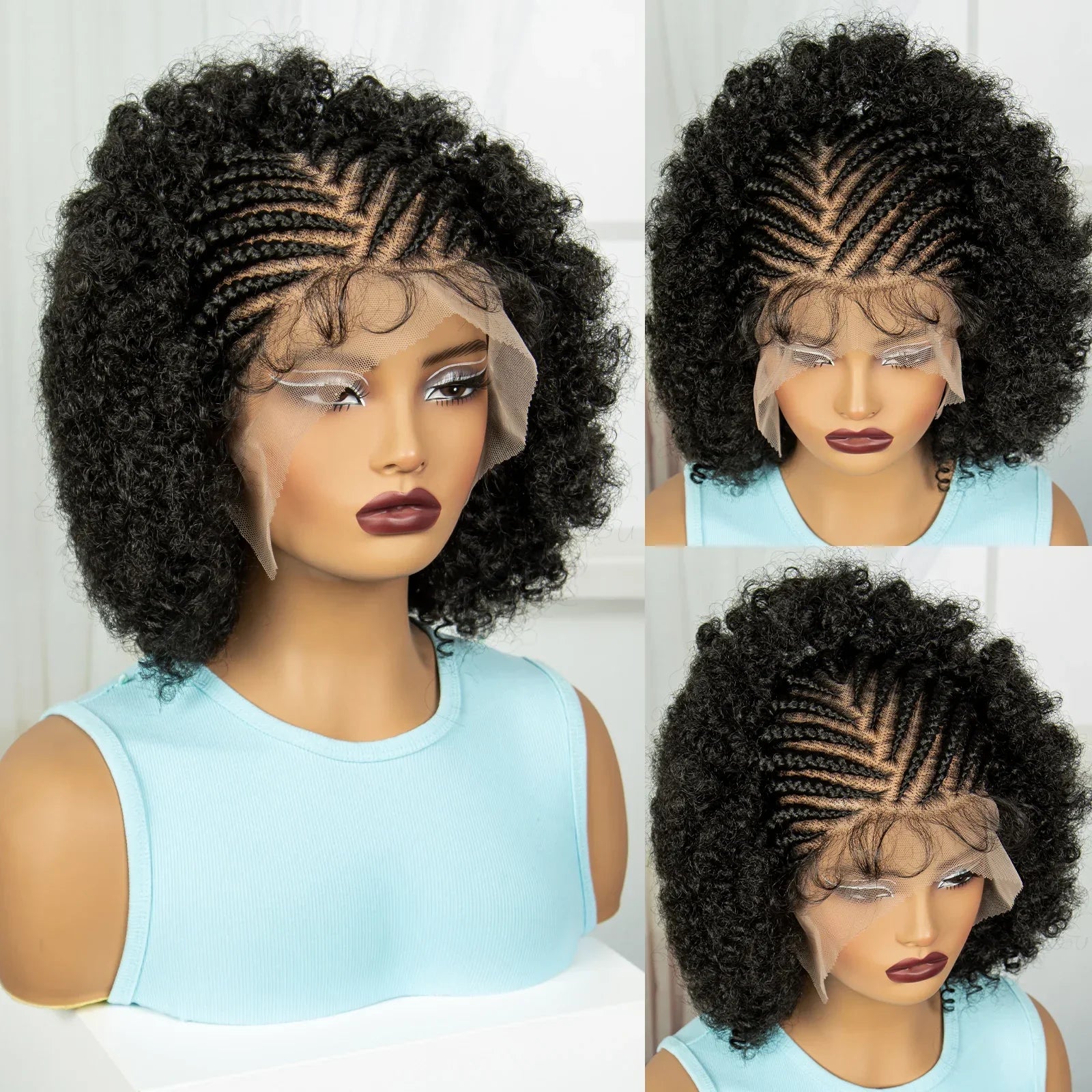 Afro Kinky Curly Braids Wig | Full Lace | Cornrow Accents | Baby Hair