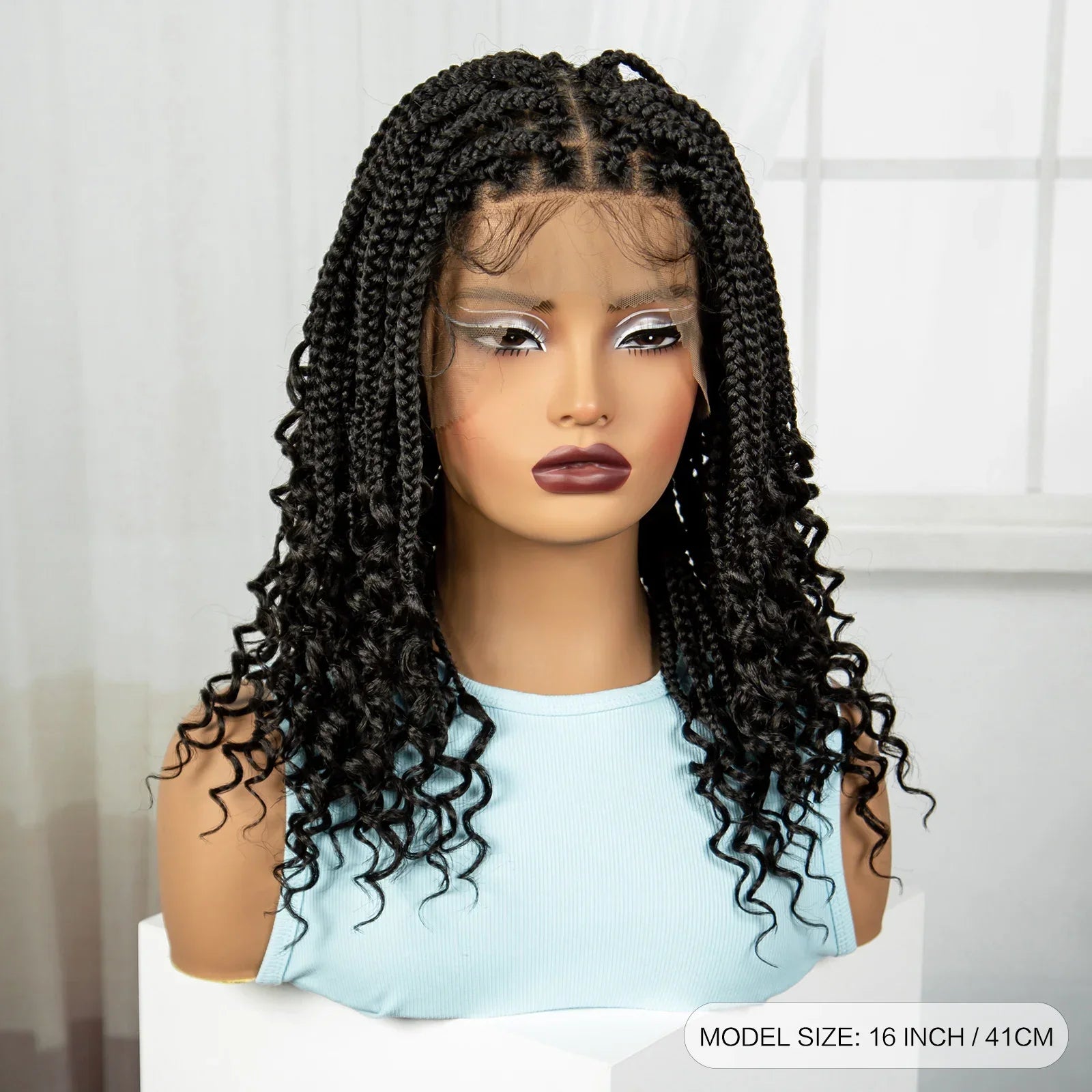 16" Deep Wave Knotless Braids Wig | Natural Curly Full Lace | Baby Hair