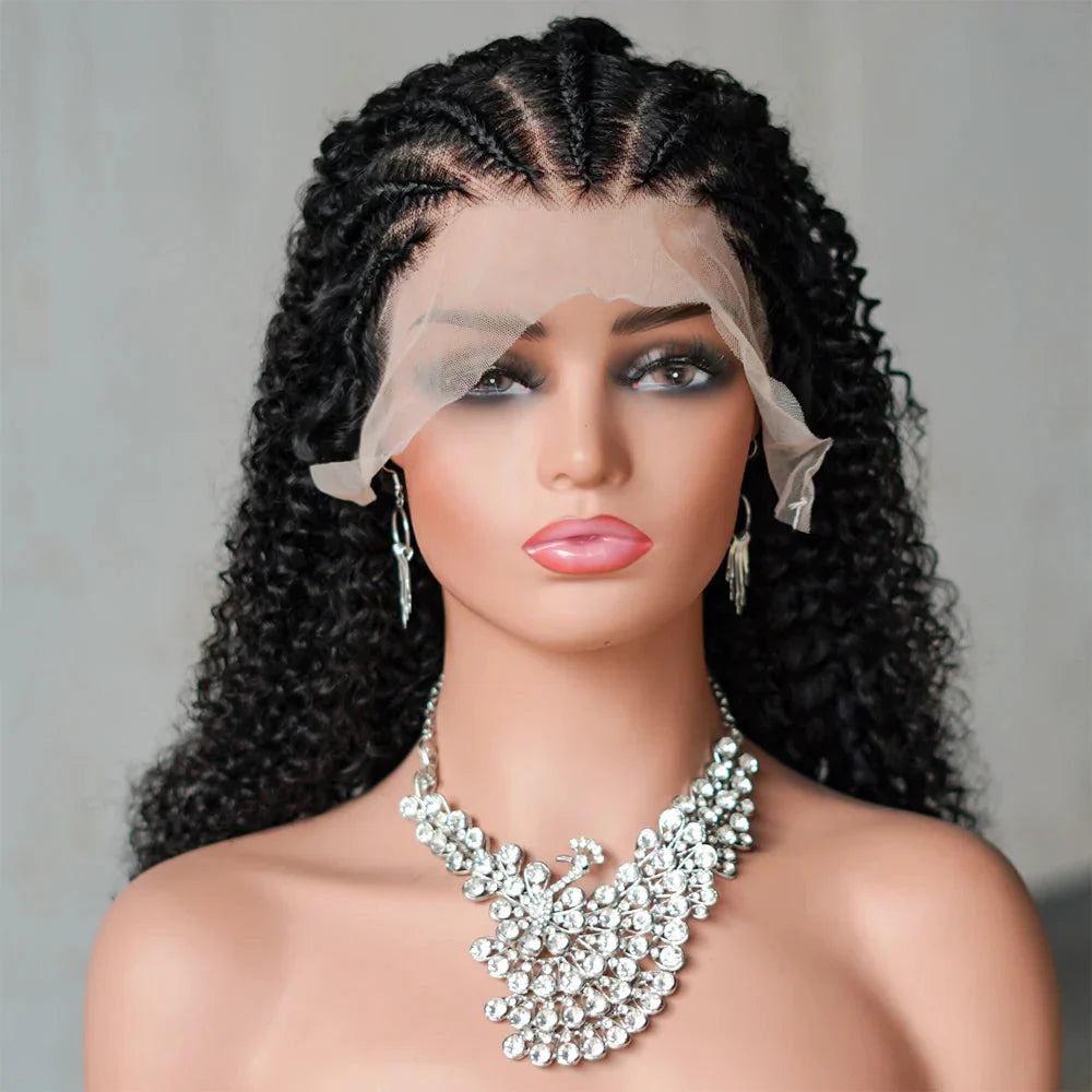 16" Afro Kinky Curly Braided Lace Front Wig | 250% Density | Brazilian Remy Hair | 13x4 Lace