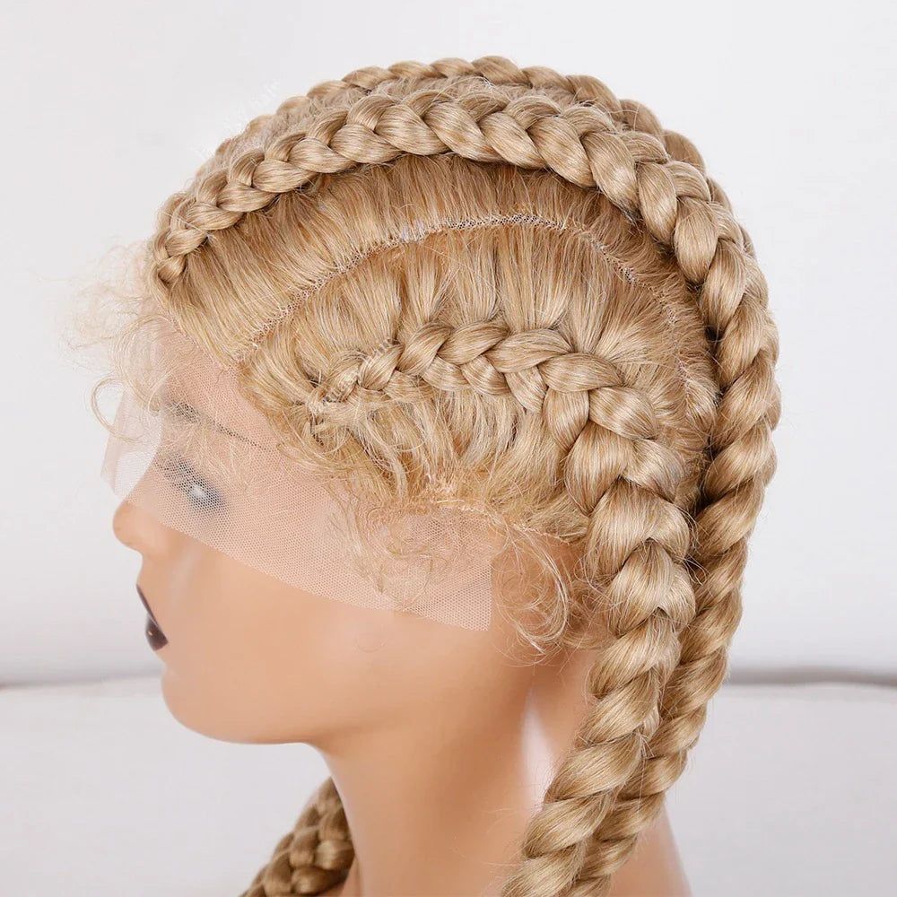 32" Honey Blonde Dutch Braided Wig | Lace Front | Synthetic Box Braids | Baby Hair | Black Women