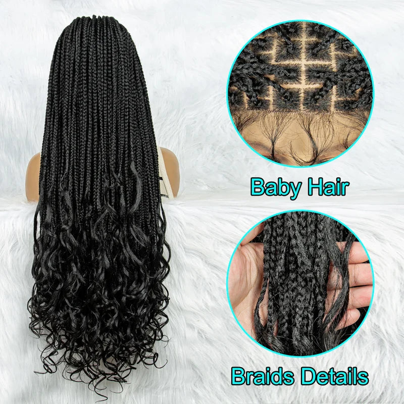 36" Knotless Braids Wig with Curly Ends | Lace Front | Synthetic Hair | Black Women
