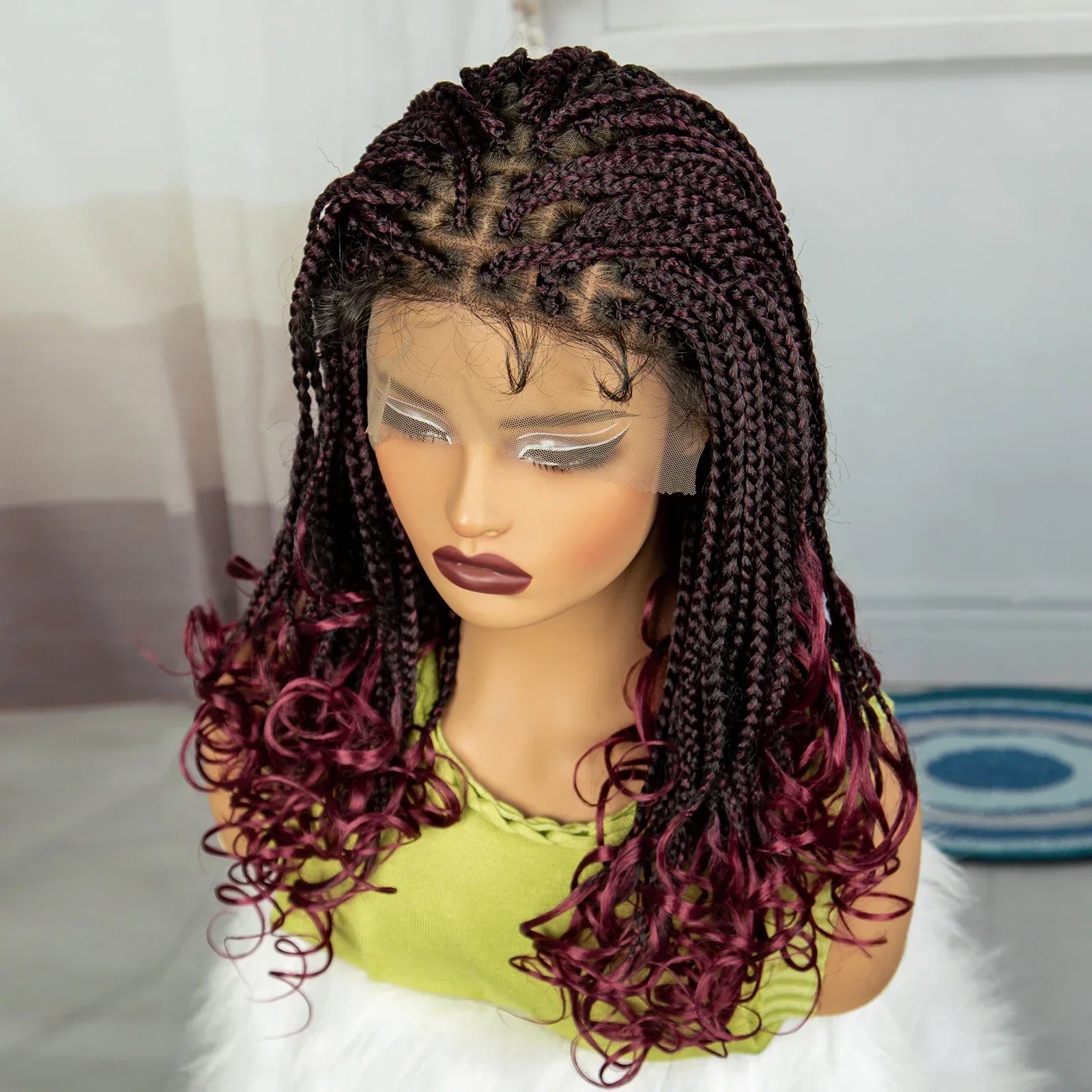 9x6 Lace Front Knotless Braids Wig with Curly Ends | Blended Box Braids