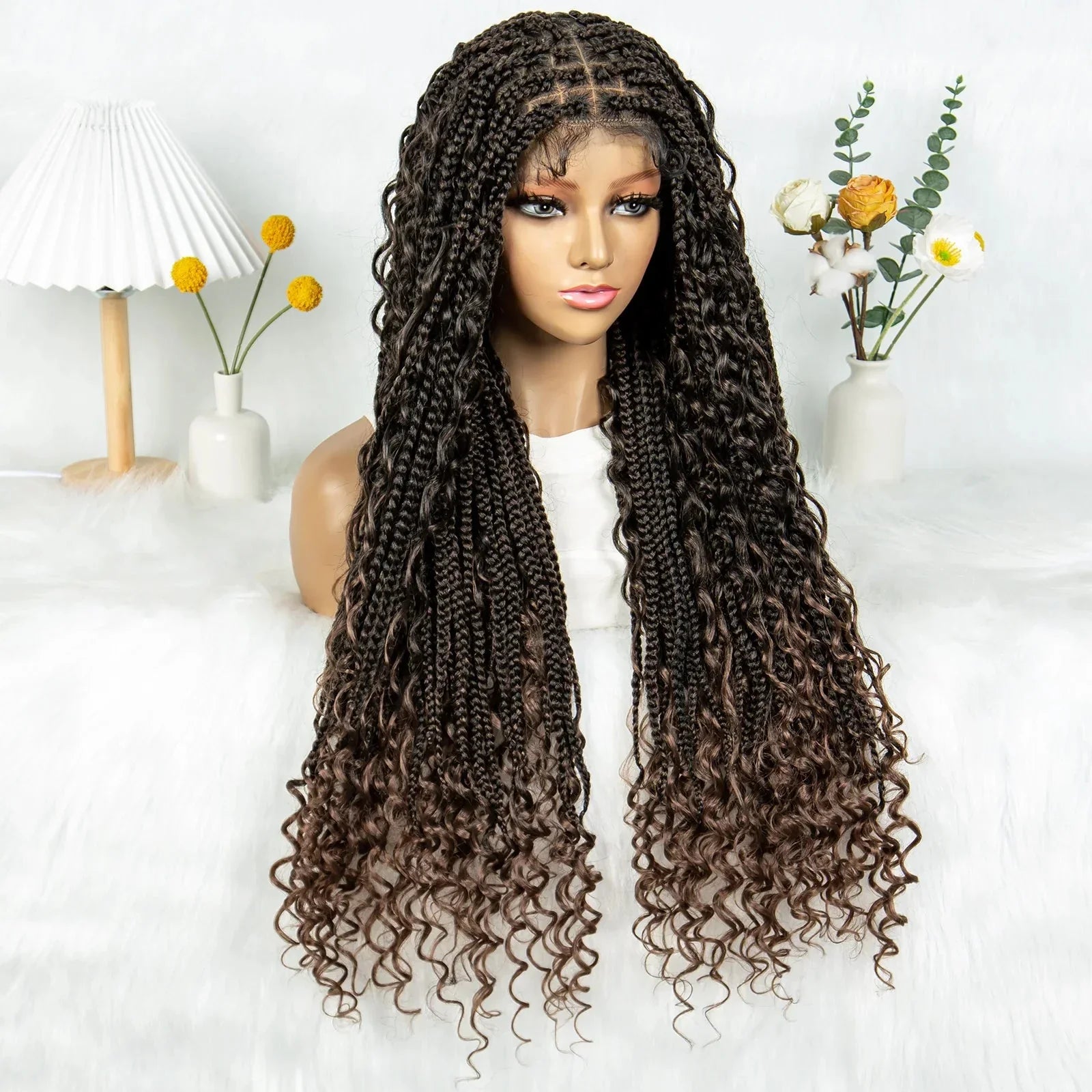 32" Natural Boho Knotless Braids Wig | HD Lace Front | Baby Hair | Synthetic