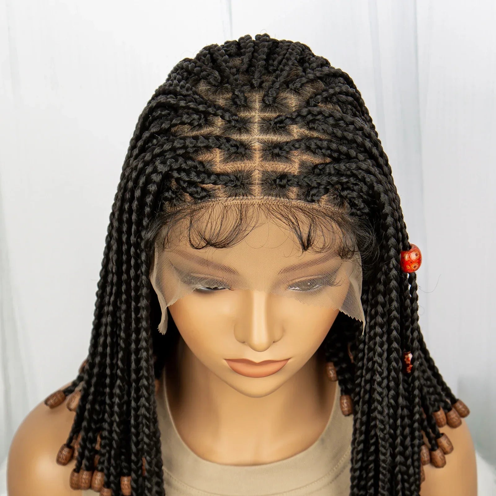 14" Short Bob Box Braided Wig with Beads | Knotless Braids | Synthetic Lace Front Wig | Baby Hair