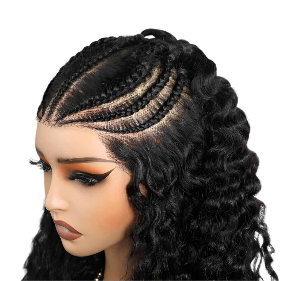 Alibele Pre-Braided Water Wave Wig | 13x6 Full Lace Frontal | 200% Density | Malaysian Remy Hair | Natural Black