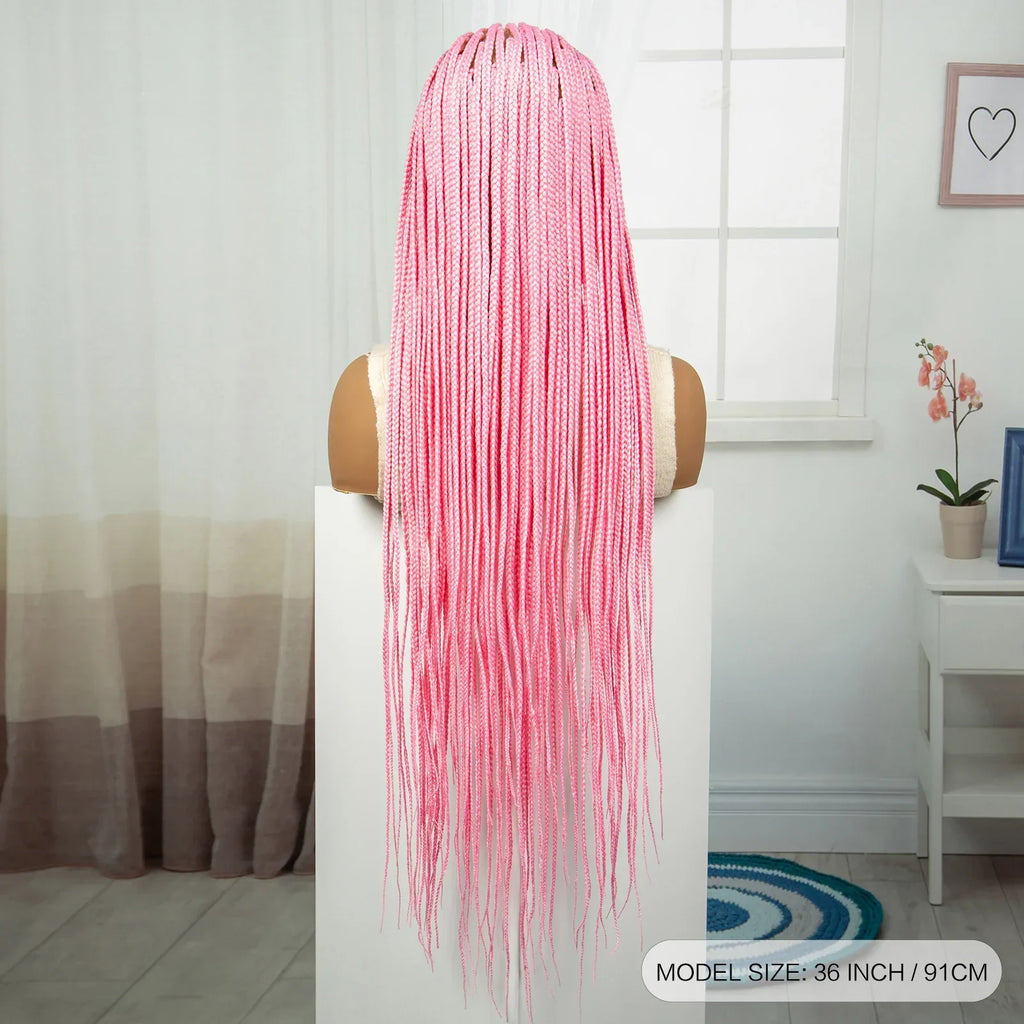 36" Pink Knotless Cornrow Braids Wig | Transparent Full Lace | Baby Hair