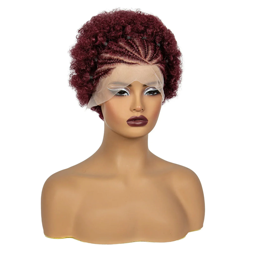6" 1B/4 Afro Kinky Curly Cornrow Braids Bob Wig | 13x4 Lace Frontal