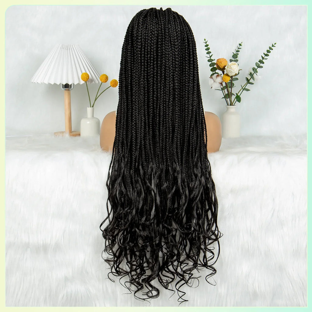 34" Water Wave Knotless Box Braids Wig | Full Lace | Baby Hair | Easy Style
