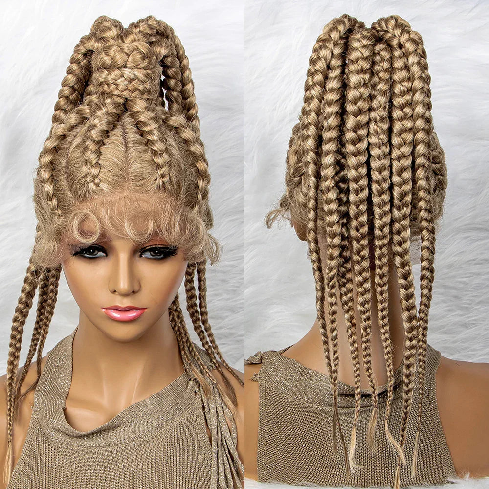 24" Box Braids 360 Lace Front Wig | Ponytail Style | Baby Hair | Synthetic African Braiding Hair