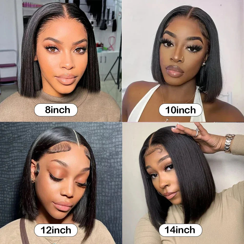 10-16 inch Short Straight Bob Wig | Brazilian Remy Human Hair | 13x4 Lace Frontal | Natural Looking | Ready to Wear