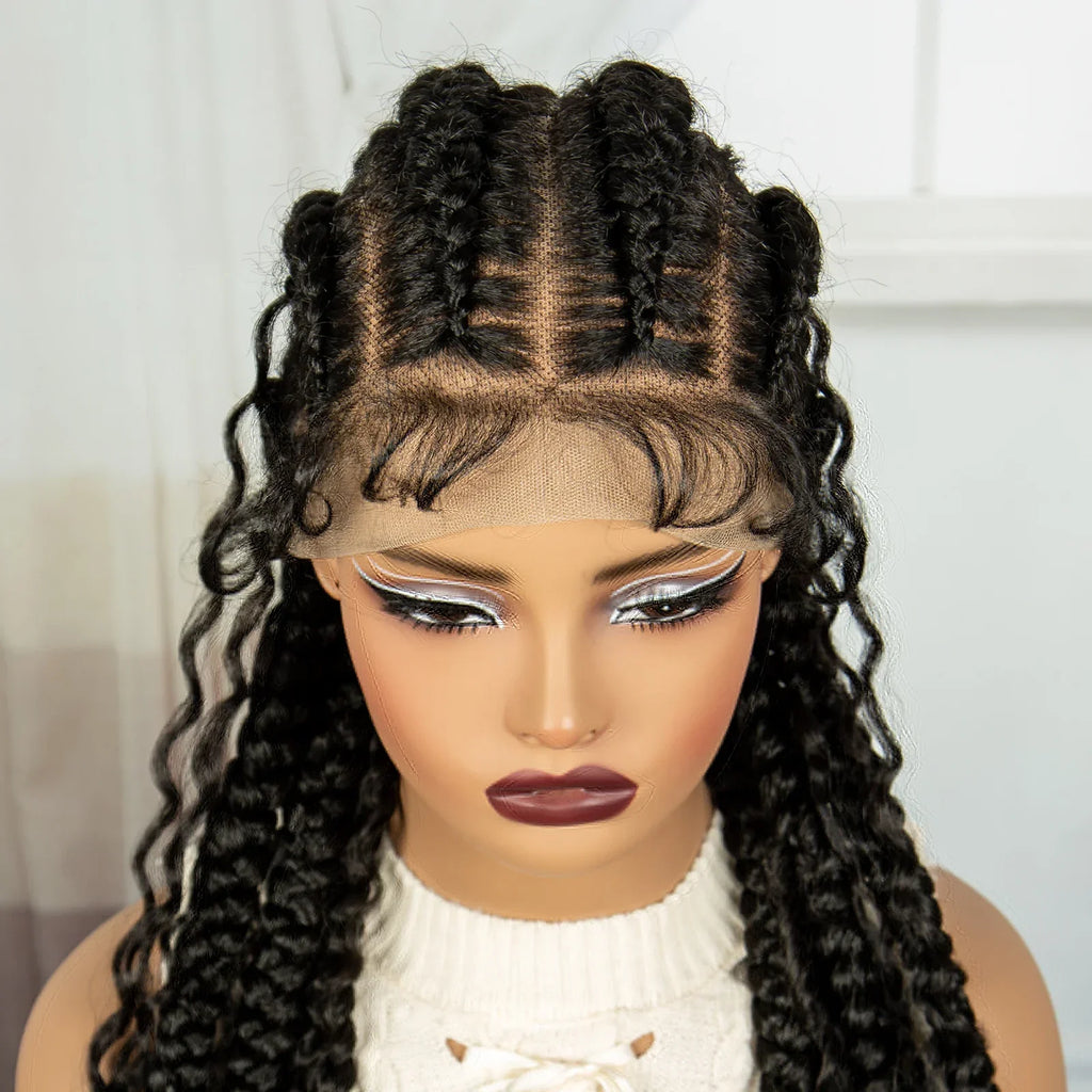 34" Cornrow Braids Wig with Curly Ends | Full Lace Frontal