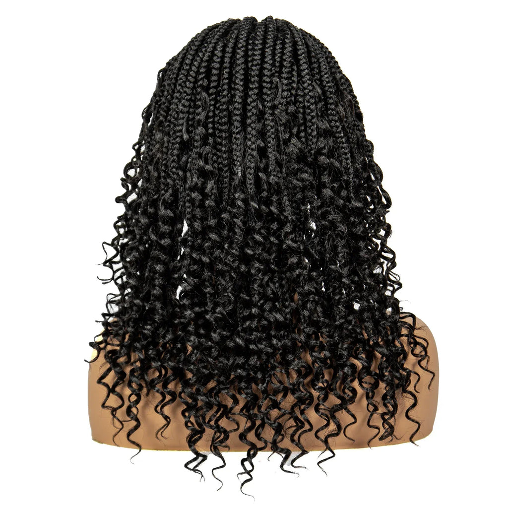 16" Deep Wave Knotless Braids Wig | Curly Ends | Full Lace | Baby Hair