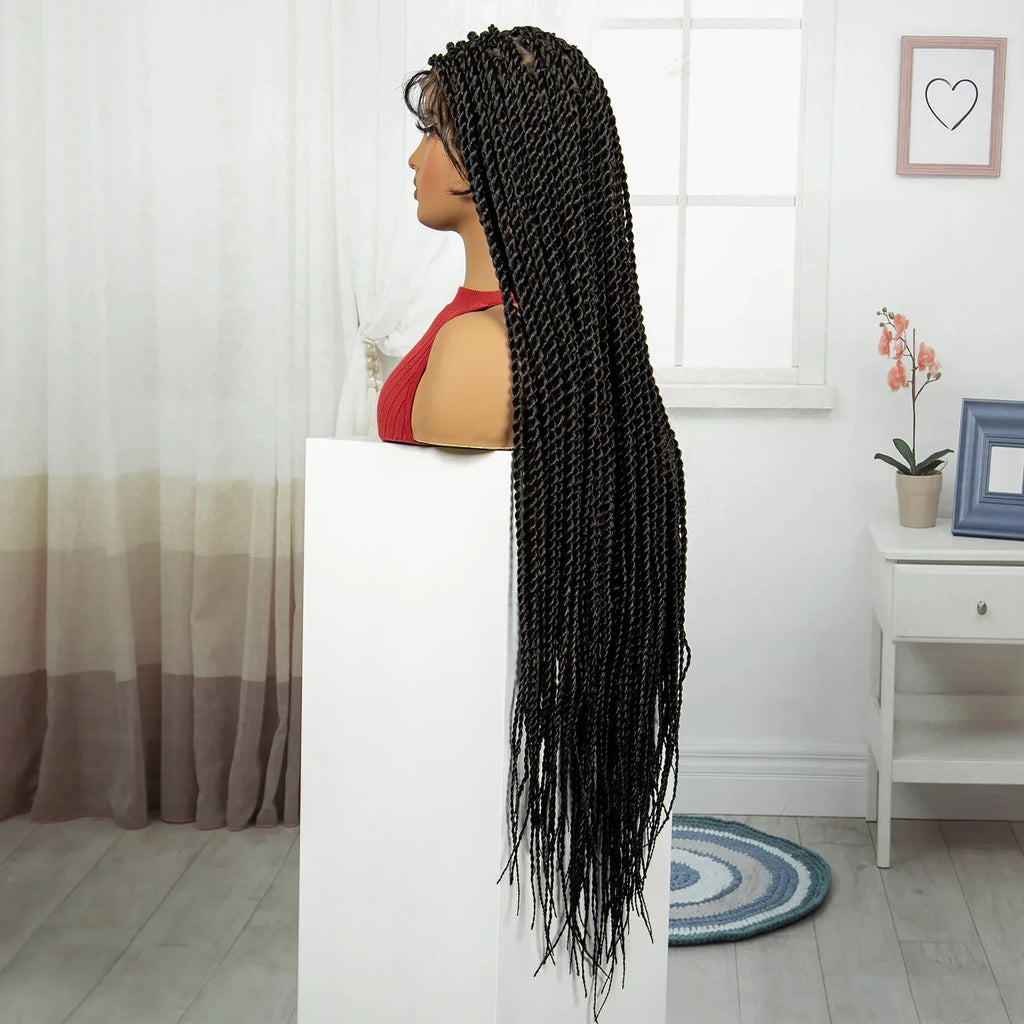 38" Long Twist Knotless Braids Wig | Transparent Full Lace | Baby Hair