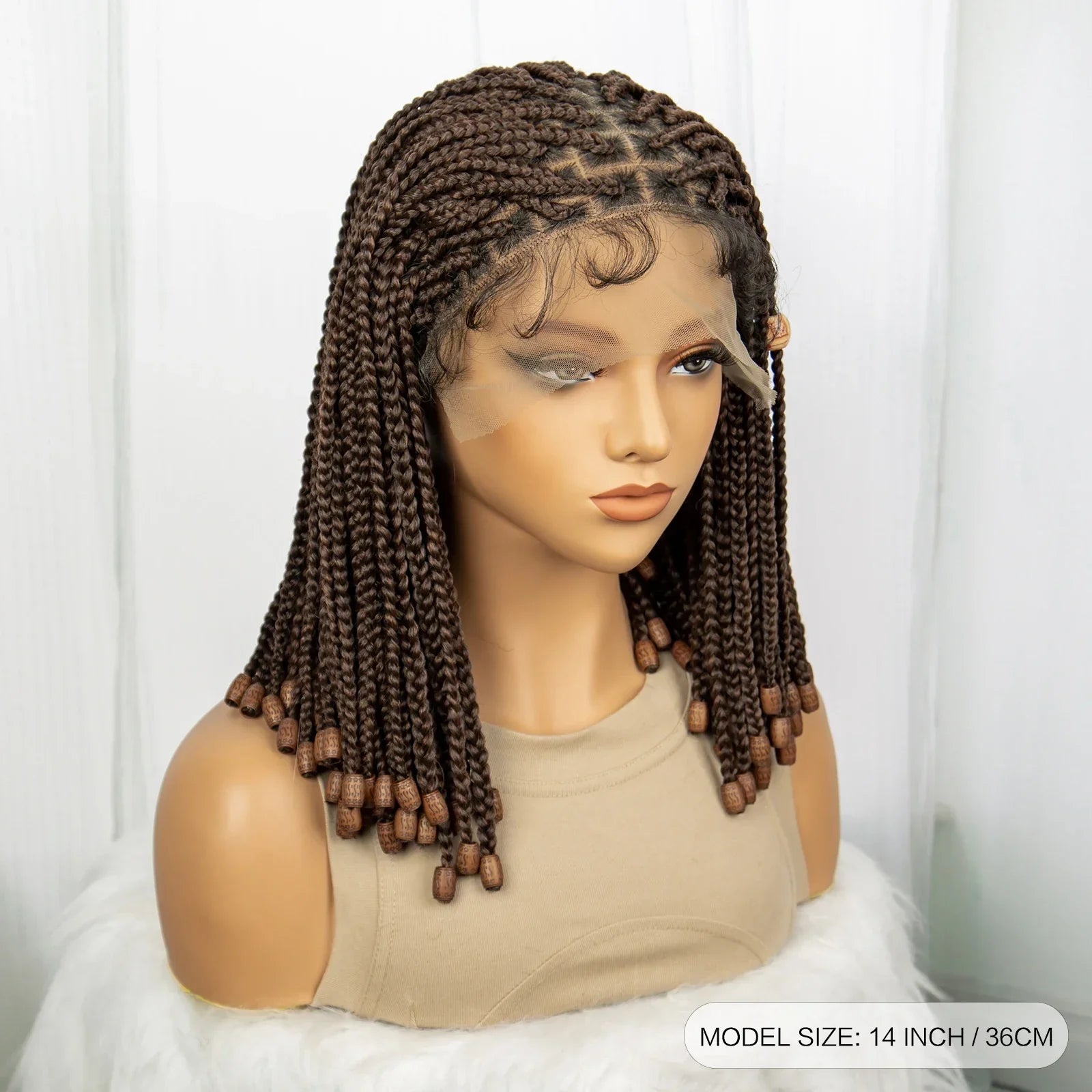 14" Short Bob Box Braided Wig with Beads | Knotless Braids | Synthetic Lace Front Wig | Baby Hair