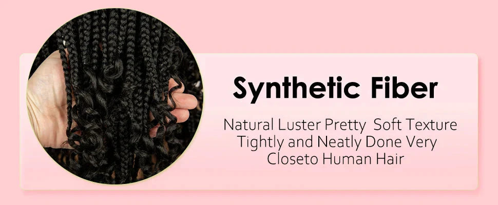 16" Short Brown Box Braided Full Lace Wig | Curly Ends | African Braids | Black Women