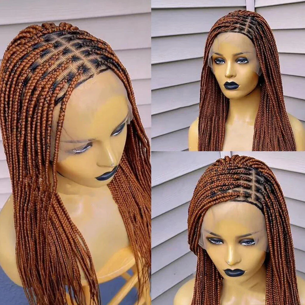 28" Platinum Grey Box Braided Wig | Full Lace | Kanekalon Synthetic Hair | Choose Lace Color