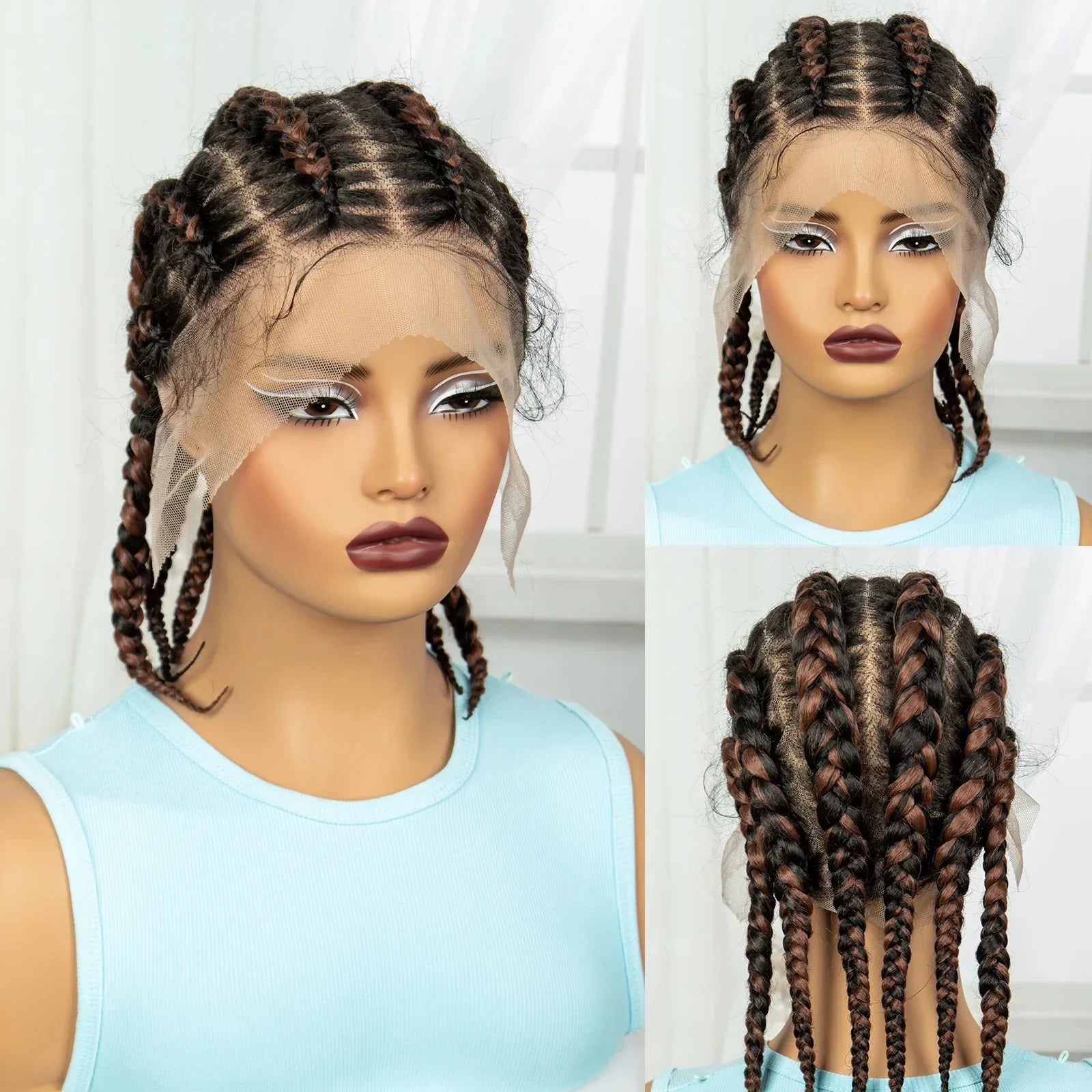 14" HD Full Lace Natural Cornrow Braids Wig | Transparent Lace Front | Baby Hair