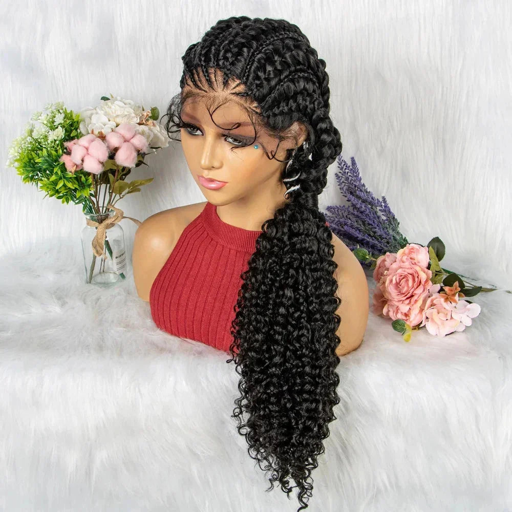 28" Double Dutch Cornrow Braided Lace Front Wig | Twist Braids | Baby Hair | Synthetic Wig