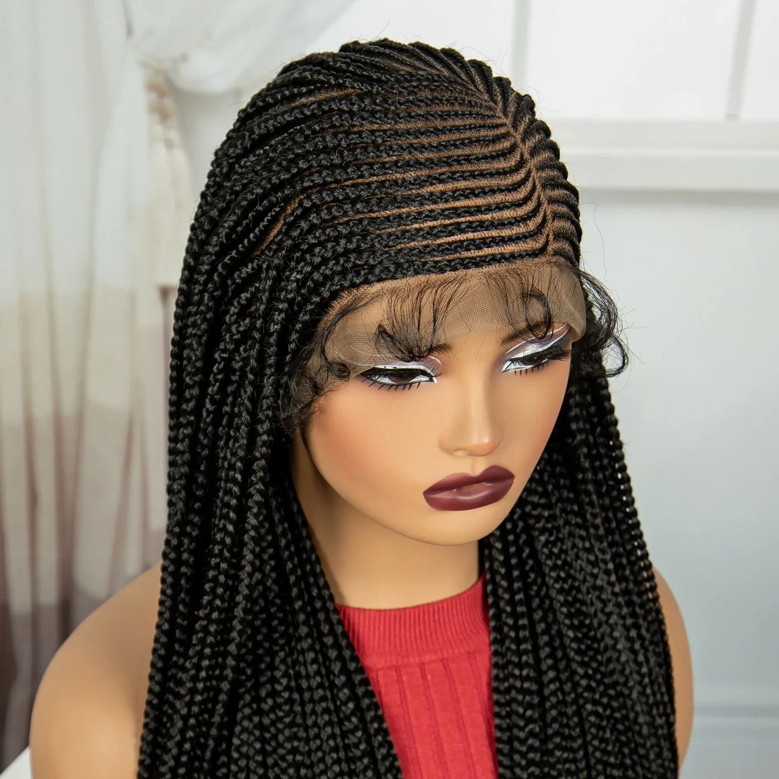 36" Cornrow Braided Full Lace Frontal Wig | Knotless Braids | Synthetic Braided Wig with Baby Hair for Black Women