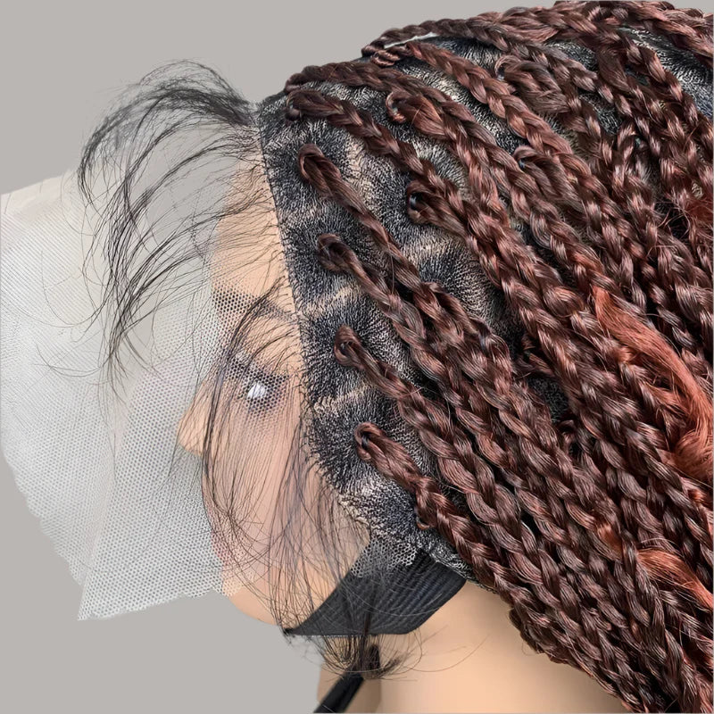 22" Curly End Box Braided Full Lace Front Wig | Goddess Locs | Bohemian Braids | Synthetic Wig